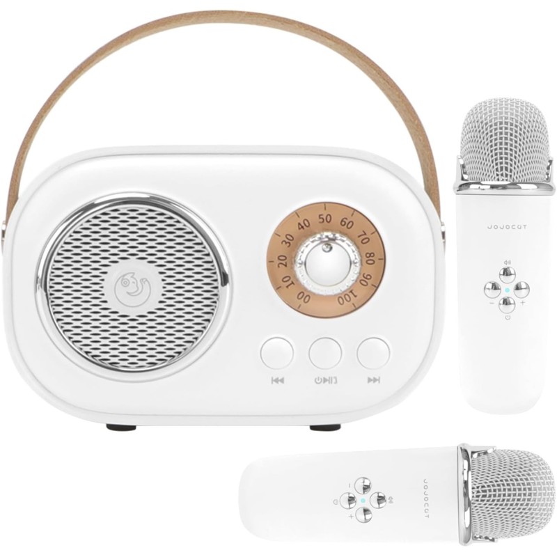 Mini máquina de karaoke para niños, altavoz Bluetooth portátil con 2 micrófonos inalámbricos