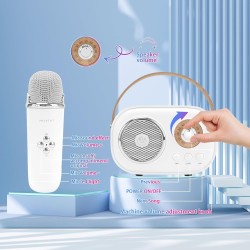 Mini máquina de karaoke para niños, altavoz Bluetooth portátil con 2 micrófonos inalámbricos