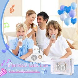 Mini máquina de karaoke para niños, altavoz Bluetooth portátil con 2 micrófonos inalámbricos