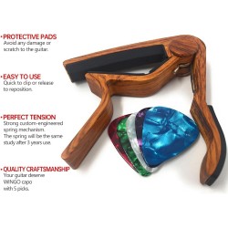 WINGO - Cejilla de guitarra | Cejilla para guitarra acustica y electrica con 5 puas extra