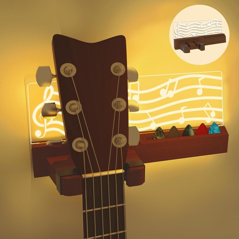 YuanDian Soporte de pared para guitarra iluminado con soporte para púas YuanDian Soporte de pared para guitarra iluminado con soporte para púas
