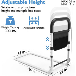 Rieles de cama para adultos mayores | Rieles firmes y ajustables para adultos mayores