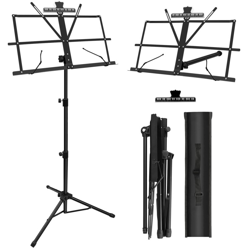 1 paquete de soporte de música, con soporte de clip para partituras de música y bolsa de transporte 1 paquete de soporte de música, con soporte de clip para partituras de música y bolsa de transporte