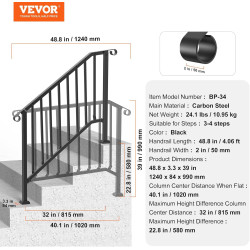 VEVOR Pasamanos para escalones al aire libre | Pasamanos con diseño elegante para escaleras
