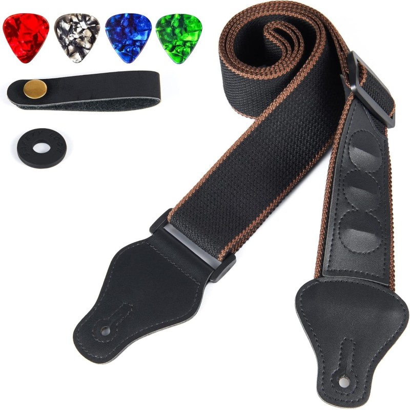 Correas de guitarra eléctrica acústica, correa de guitarra baja con 3 extremos de soporte para púas de guitarra Correas de guitarra eléctrica acústica, correa de guitarra baja con 3 extremos de soporte para púas de guitarra