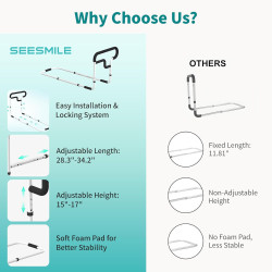 Rieles de cama para adultos mayores, riel de asistencia de cama ajustable para personas mayores