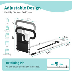 Rieles de cama para adultos mayores, riel de asistencia de cama ajustable para personas mayores