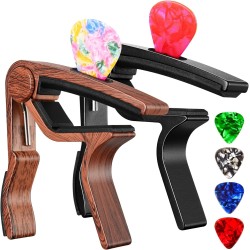 Capo - Cejilla para guitarra eléctrica acústica, ukelele, paquete de 2 abrazaderas de clip para guitarra Kapo con soporte para p