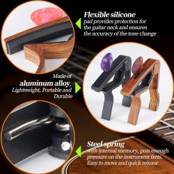 Capo - Cejilla para guitarra eléctrica acústica, ukelele, paquete de 2 abrazaderas de clip para guitarra Kapo con soporte para p