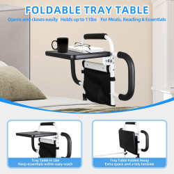 Rieles de cama para adultos mayores con bandeja plegable y luz con sensor de movimiento