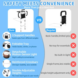 Rieles de cama para adultos mayores con bandeja plegable y luz con sensor de movimiento
