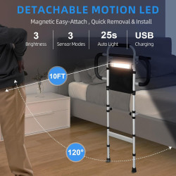 Rieles de cama para adultos mayores con bandeja plegable y luz con sensor de movimiento