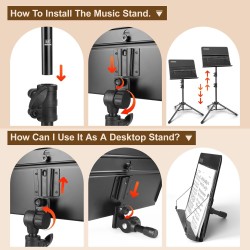 Soporte de música portátil para partituras 2 soportes de música plegables