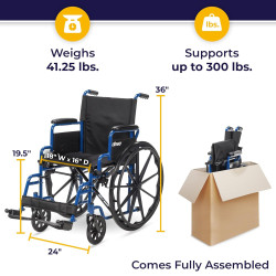 Drive Medical Blue Streak - Silla de ruedas ligera | Silla de ruedas para personas discapacitadas