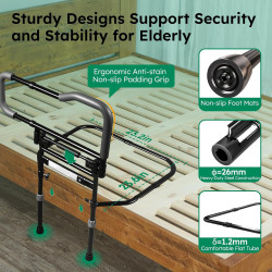 Rieles de cama plegables con una sola mano para adultos mayores