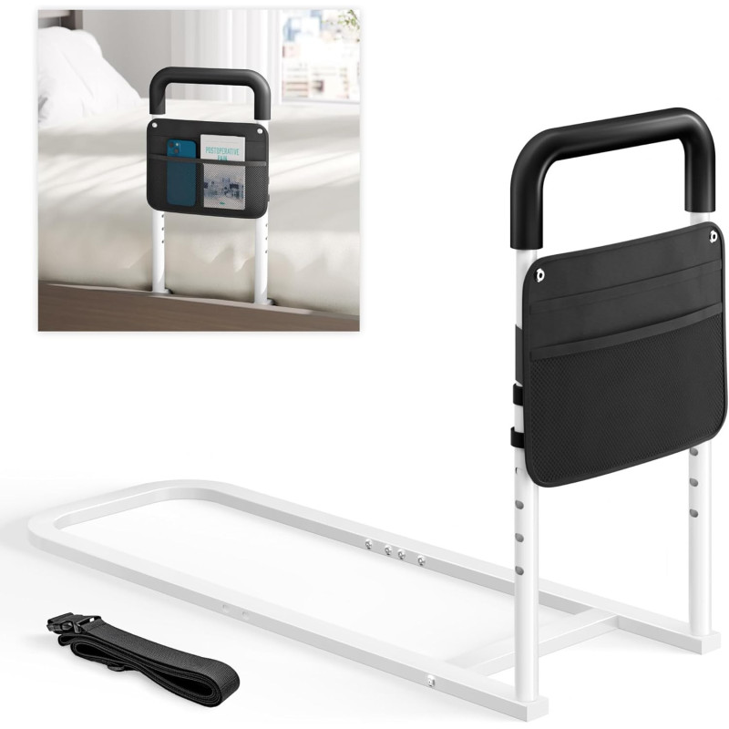 Rieles de cama para adultos mayores, barandilla ajustable con diseño de tubo plano