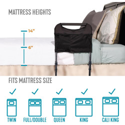 Able Life - Riel resistente, barra de cama ajustable con patas de apoyo