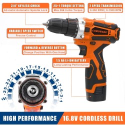COMOWARE Kit combinado de herramientas de taladro inalámbrico de 16.8 V