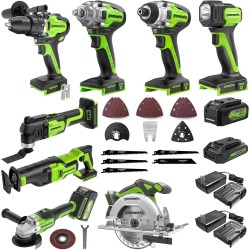 Greenworks Kit combinado de 8 piezas herramientas de 24 V, (2) baterías y (2) cargadores
