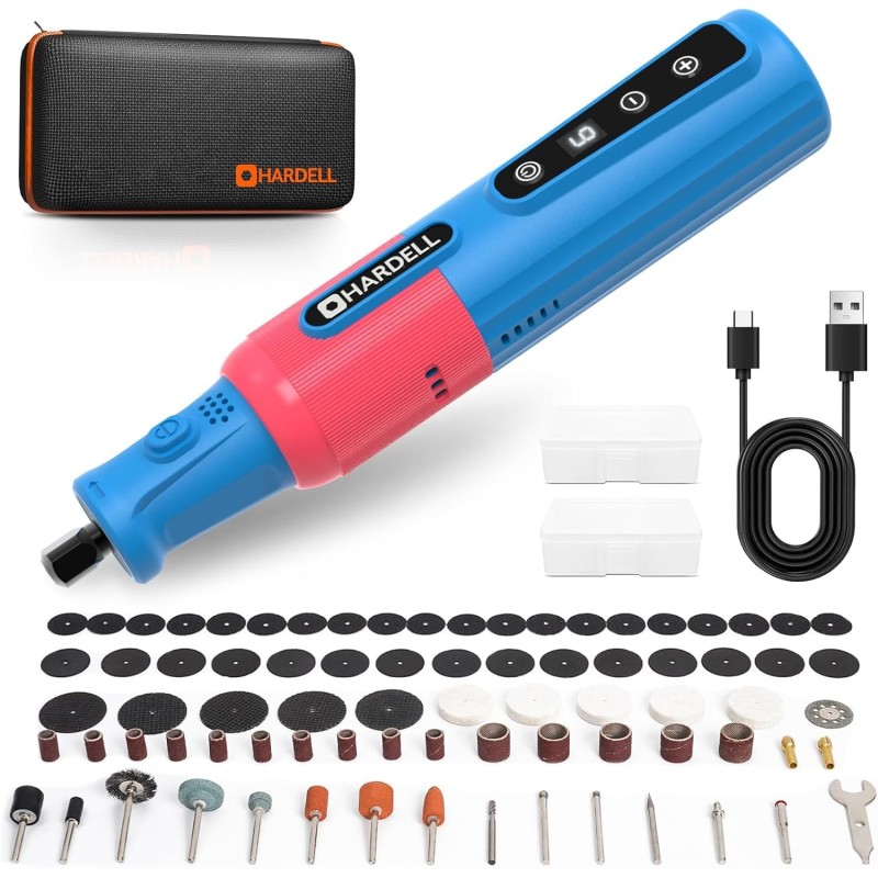 HARDELL Kit de herramientas rotativas inalámbricas, herramienta rotativa de 8 V y 6 velocidades con pantalla digital