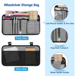 FINPAC Bolsa de almacenamiento lateral para silla de ruedas con soporte para tazas