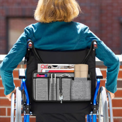 FINPAC Bolsa de almacenamiento lateral para silla de ruedas con soporte para tazas