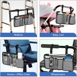 FINPAC Bolsa de almacenamiento lateral para silla de ruedas con soporte para tazas