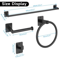 Juego de accesorios de baño negro mate, juego de 4 piezas de accesorios de baño
