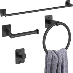 Juego de accesorios de baño negro mate, juego de 4 piezas de accesorios de baño