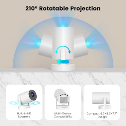 【Enfoque eléctrico】Mini proyector portátil | Proyector bluetooth con rotacion de 210 grados