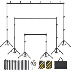 Kit de soporte de telón de fondo: 6 anchos, soporte de fondo ajustable de 10 x 7.5 pies para fiestas y fotografía de estudio