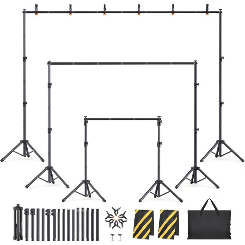 Kit de soporte de telón de fondo: 6 anchos, soporte de fondo ajustable de 10 x 7.5 pies para fiestas y fotografía de estudio Kit de soporte de telón de fondo: 6 anchos, soporte de fondo ajustable de 10 x 7.5 pies para fiestas y fotografía de estudio