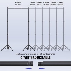 Kit de soporte de telón de fondo: 6 anchos, soporte de fondo ajustable de 10 x 7.5 pies para fiestas y fotografía de estudio