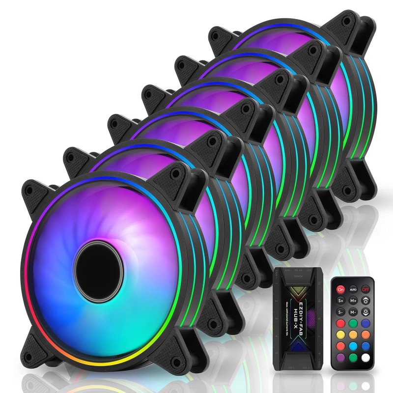 EZDIY-FAB Moonlight - Ventilador para PC | Control remoto de RGB y 6 unidades EZDIY-FAB Moonlight - Ventilador para PC | Control remoto de RGB y 6 unidades