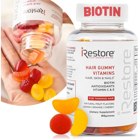 iRestore Vitaminas para el cabello, gomitas veganas de biotina para la piel del cabello y las uñas, gomitas para el cabello,