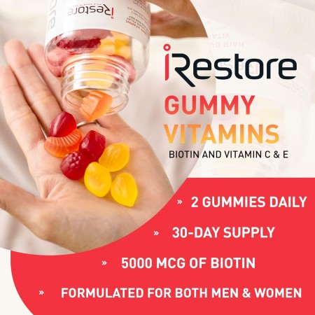 iRestore Vitaminas para el cabello, gomitas veganas de biotina para la piel del cabello y las uñas, gomitas para el cabello,