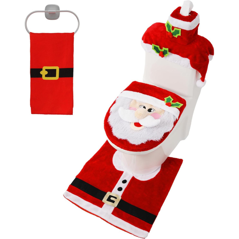 JOYIN Juego de decoración de baño de 5 piezas con temática navideña | Juego de baño de santa claus para decoracion navideña