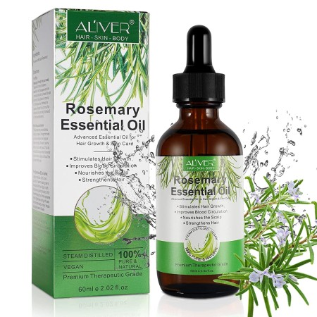 Aceite esencial de romero para el crecimiento del cabello, aceite de romero orgánico 100% puro para cejas y pestañas, nutre el