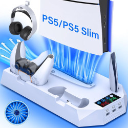 Estación de enfriamiento PS5/PS5 slim | Estacion de enfiramento para ps5 y ps5 slim con espacios para controles