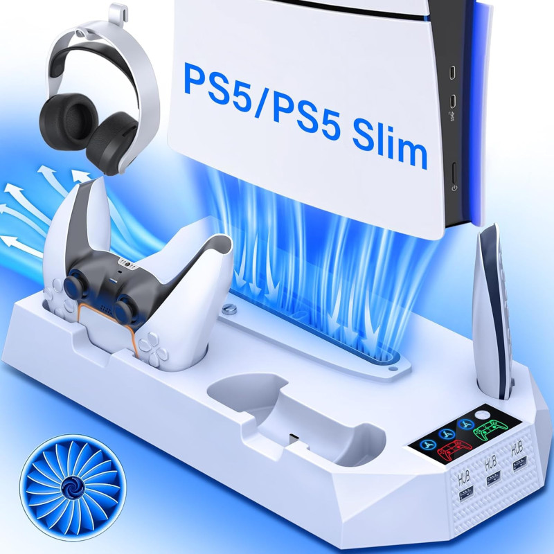 Estación de enfriamiento PS5/PS5 slim | Estacion de enfiramento para ps5 y ps5 slim con espacios para controles