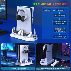 Estación de enfriamiento PS5/PS5 slim | Estacion de enfiramento para ps5 y ps5 slim con espacios para controles