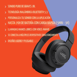 JBL Tune 720BT - Auriculares inalámbricos sobre la oreja con sonido JBL Pure Bass