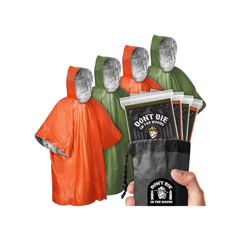 Don't Die In The Woods - Poncho de emergencia de lluvia y calor | Poncho impermeable y calido de emergencia