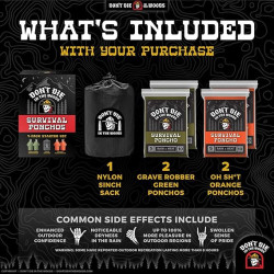 Don't Die In The Woods - Poncho de emergencia de lluvia y calor | Poncho impermeable y calido de emergencia