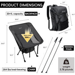 Alocs Sillas de camping 3 en 1 | Mochila, silla y palo de senderismo 3 en 1