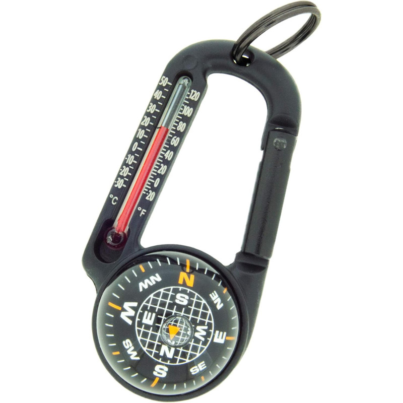 Sun Company TempaComp - Mosquetón de brújula de bola y termómetro | Mosqueton 3 en 1 para viajes