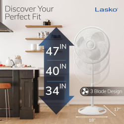 Lasko 2520 Ventilador oscilante de soporte, blanco de 16 pulgadas