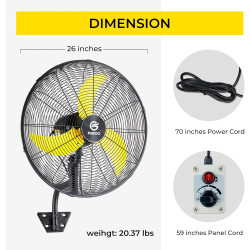 FUGOO Ventilador de pared oscilante silencioso para exteriores de 20 pulgadas con motor CC sin escobillas sellado