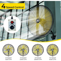 FUGOO Ventilador de pared oscilante silencioso para exteriores de 20 pulgadas con motor CC sin escobillas sellado