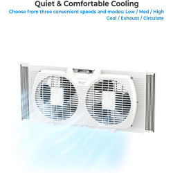 Comfort Zone Ventilador de ventana doble de 9 pulgadas con control de flujo de aire reversible